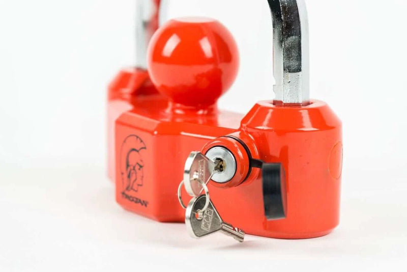 Coupling Lock HD Protector in bright red color featuring a heavy duty locking mechanism with a key