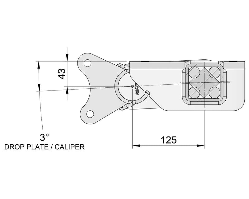 Full Beam Duratorque, 2200kg, Gull Wing, Low-Rider drop plate and caliper diagram with dimensions.