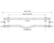 Full Beam Duratorque, 2200kg, Gull Wing, Low-Rider axle diagram showing top and front/rear views with mount centres.