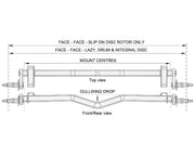 Duratorque Gull-Wing Beam Axle 3000kg technical drawing showing dimensions and specifications.