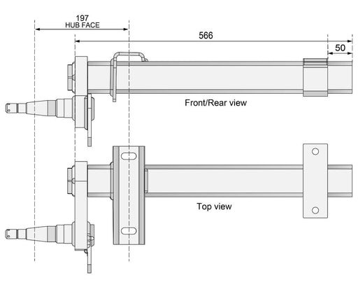 Half-beam Duratorque Left - 1000kg Per Pair - Retro technical diagram showing front/rear and top views.