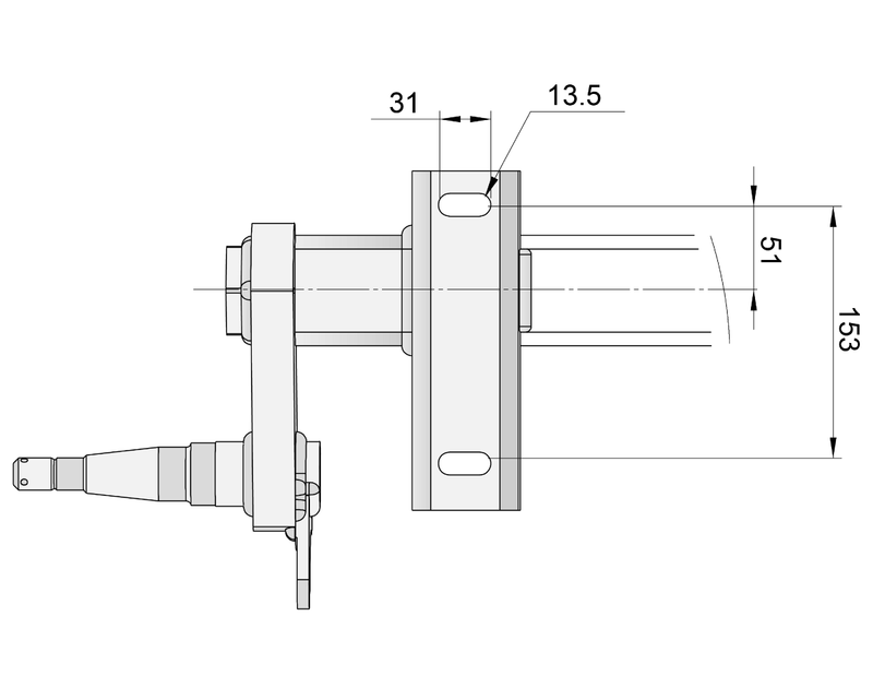 Half-beam Duratorque Left - 1000kg Per Pair dimensions illustration with measurements.