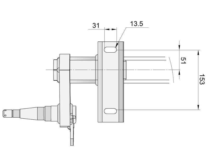 Half-beam Duratorque Left - 1500kg Per Pair - Retro product detail with dimensions and technical specifications.