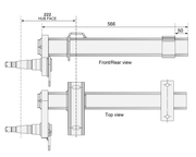 Half-beam Duratorque Left - 1500kg Per Pair T081020LHF dimensions with front/rear and top views illustration.