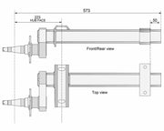 Half-beam Duratorque Left - 1750kg Per Pair - 10" Drum Measurement Diagram - Front/Rear and Top View