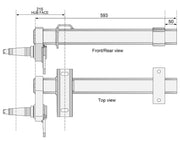 Duratorque Half Beam Axle Multi LH ( rated @2200kg per Pair) technical drawing front and top view