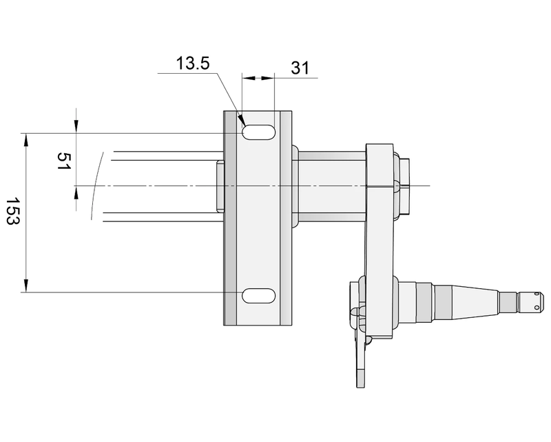 Half-beam Duratorque Right - 1000kg Per Pair - Retro technical drawing showing dimensions and design.