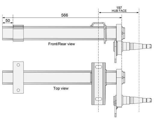 Half-beam Duratorque Right - 1000kg Per Pair - Retro diagram showing front/rear and top views.