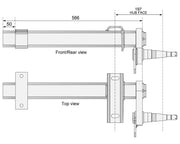 Half-beam Duratorque Right - 1500kg Per Pair - Retro - technical drawing with front/rear and top views.