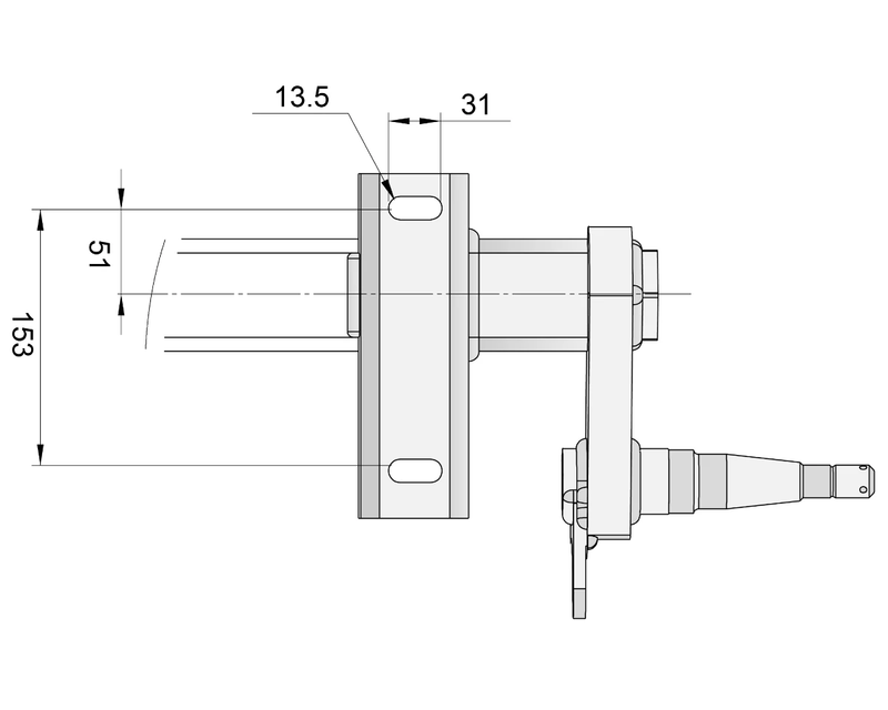 Half-beam Duratorque Right - 1500kg Per Pair T081020RHF technical drawing with dimensions.