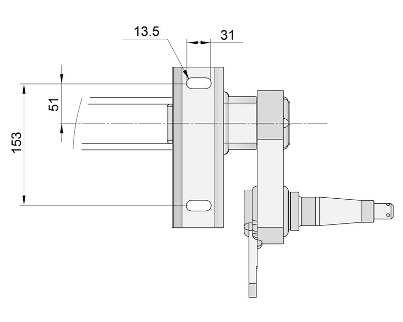 Half-beam Duratorque Right - 2200kg Per Pair - DMW technical drawing with dimensions.