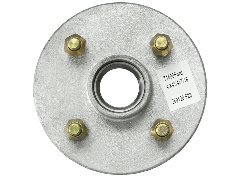 1500kg Early Model Hub - 4x4-1/4x7/16" with four bolts and bearing, front view.