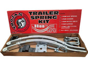 Trojan Multi-leaf Spring Kits 1500kg Pair in packaging with components including springs, hangers, and bolts.