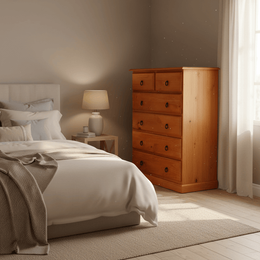 BroDeals Tallboy Troy Tallboy Six Drawer Dresser In Maple Finish Pine Wood Troy Tallboy Six Drawer Dresser in Maple Pine