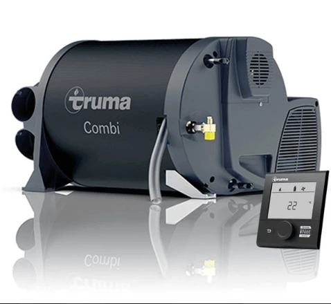 Truma Combi 4E Plus Water/Air Heater with control panel, designed for efficient space and water heating.