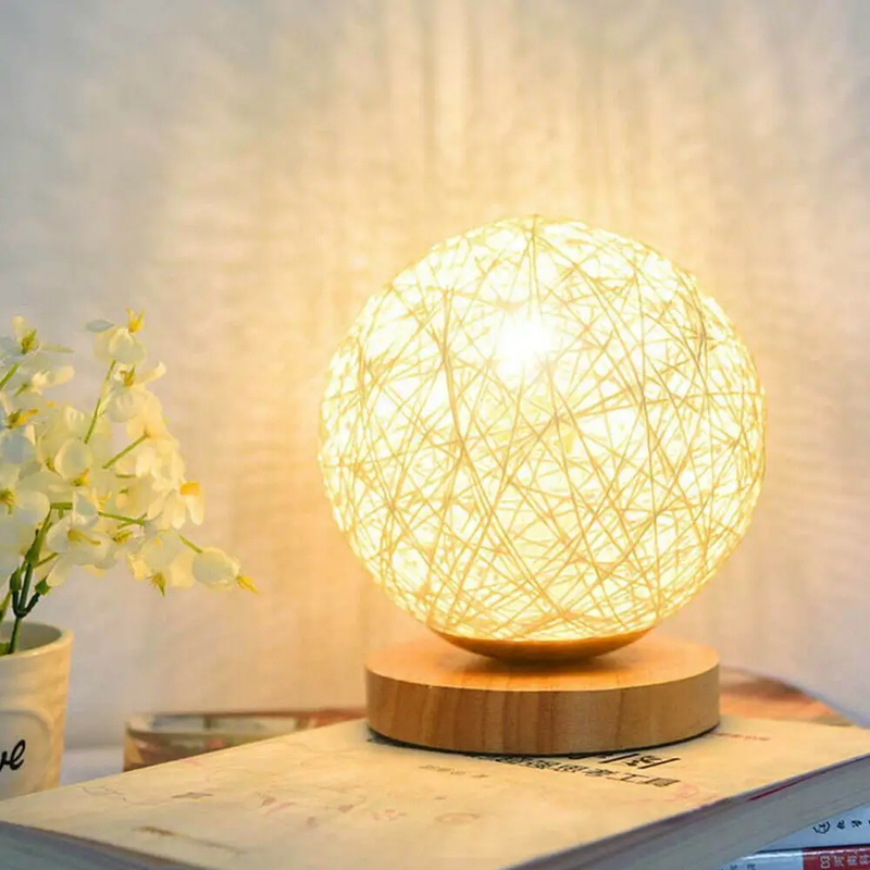20cm Wooden Rattan LED Table Desk Bedside Night Light Lamp by salelink.co.nz