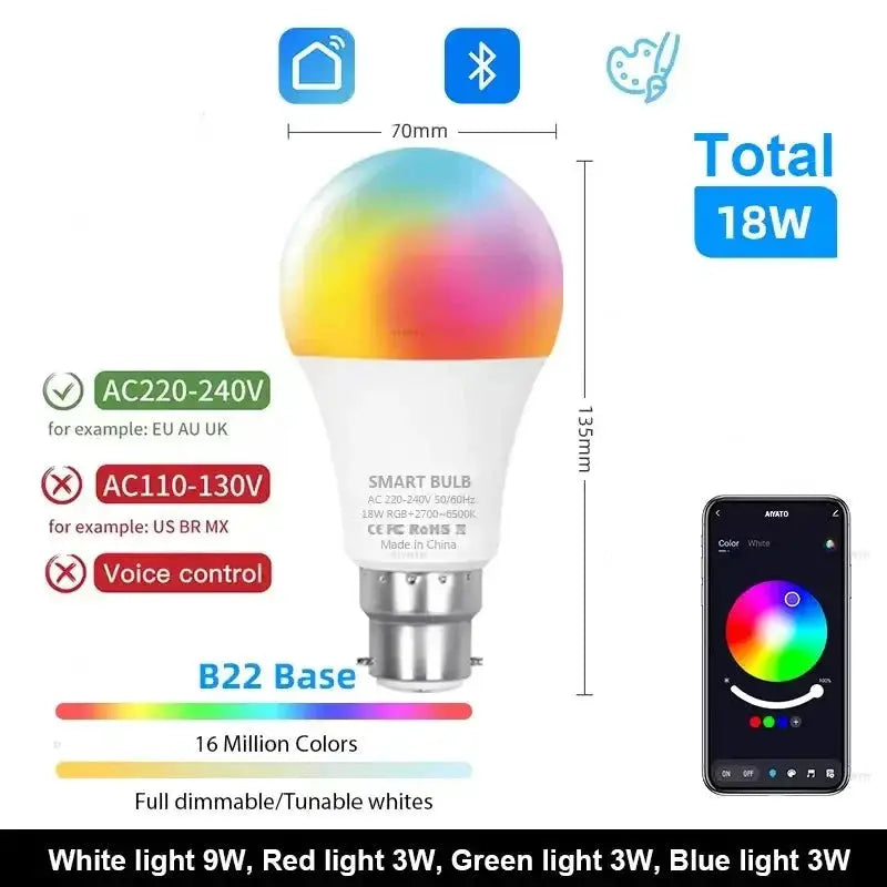Smart LED Bulb 15W/18W E27/B22, Dimmable by Habicare