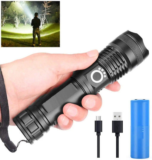 LED Torch Rechargeable High Lumens Flashlight with 26650 Battery by dealonline.co.nz
