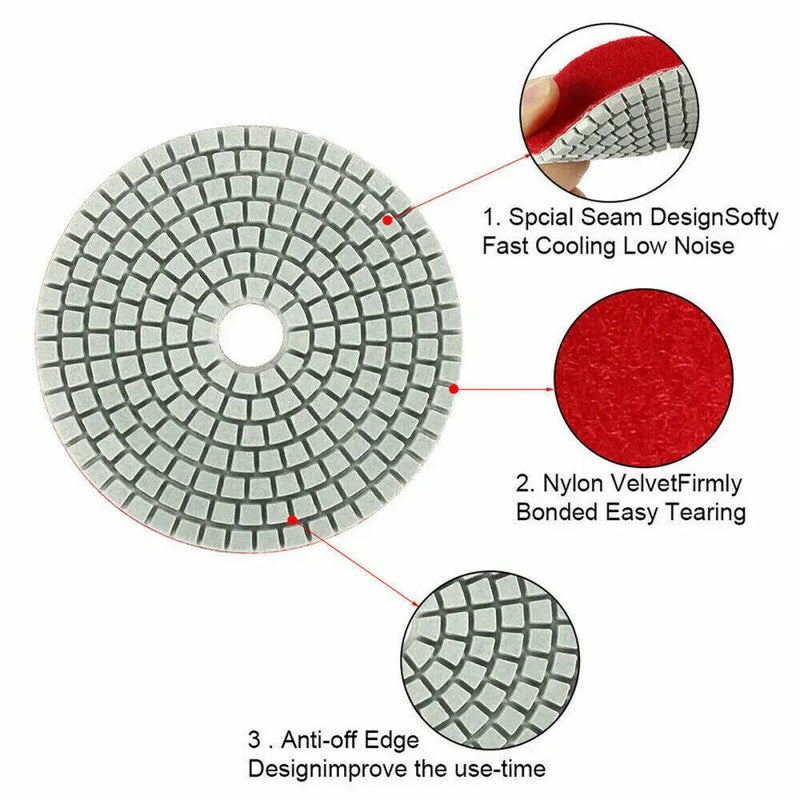 10Pcs Diamond Polishing Pads Wet Dry 4" Set for Granite Stone Concrete Marble by salelink.co.nz