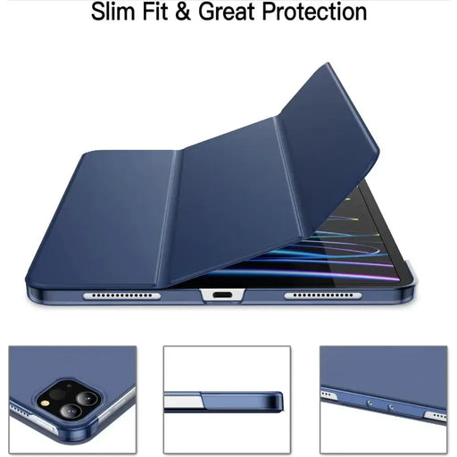 techplus Ultra-Thin PU Leather Magnetic Case with Pencil Holder for iPad Pro 11 2024/2025 – Full Body Protective Folio Cover (Blue) Ultra Thin PU Leather Magnetic Case For iPad Pro Blue