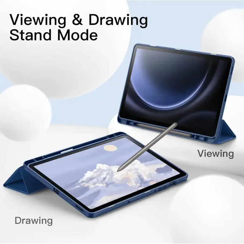 techplus Ultra-Thin PU Leather Magnetic Case with Pencil Holder for Samsung Galaxy Tab S10 FE – Full Body Protective Folio Cover (Blue) Thin PU Leather Magnetic Case for Tab S10 FE Blue