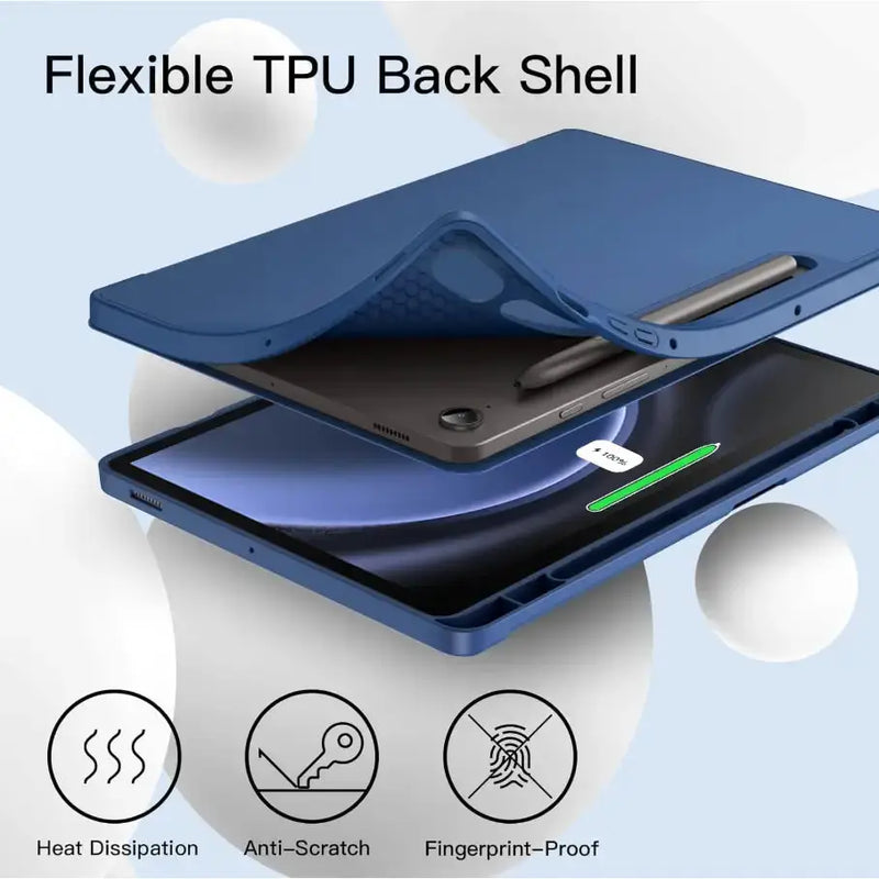 techplus Ultra-Thin PU Leather Magnetic Case with Pencil Holder for Samsung Galaxy Tab S9 FE – Full Body Protective Folio Cover (Blue) Blue UltraThin PU Leather Magnetic Case for Tab S9 FE