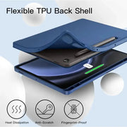 techplus Ultra-Thin PU Leather Magnetic Case with Pencil Holder for Samsung Galaxy Tab S9 FE – Full Body Protective Folio Cover (Blue) Blue UltraThin PU Leather Magnetic Case for Tab S9 FE