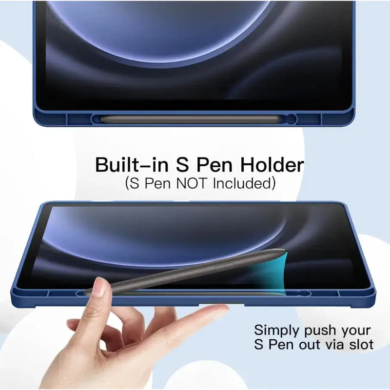 techplus Ultra-Thin PU Leather Magnetic Case with Pencil Holder for Samsung Galaxy Tab S9 FE – Full Body Protective Folio Cover (Blue) Blue UltraThin PU Leather Magnetic Case for Tab S9 FE