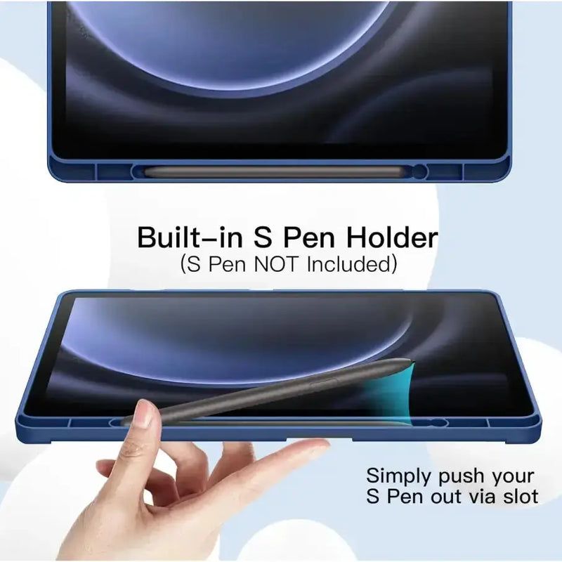 techplus Ultra-Thin PU Leather Magnetic Case with Pencil Holder for Samsung Galaxy Tab S10 FE – Full Body Protective Folio Cover (Blue) Thin PU Leather Magnetic Case for Tab S10 FE Blue