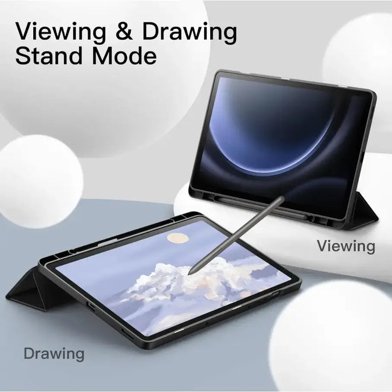 techplus Ultra-Thin PU Leather Magnetic Case with Pencil Holder for Samsung Galaxy Tab S9 FE – Full Body Protective Folio Cover Ultra Thin Leather Magnetic Case For Galaxy Tab S9 FE