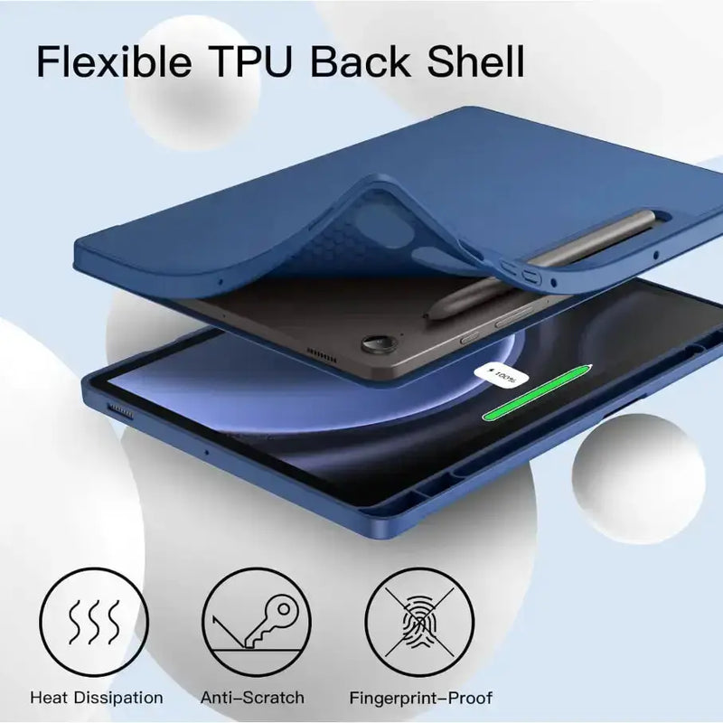techplus Ultra-Thin PU Leather Magnetic Case with Pencil Holder for Samsung Galaxy Tab S9 – Full Body Protective Folio Cover (Blue) Ultra Thin PU Leather Magnetic Case Galaxy Tab S9 Blue