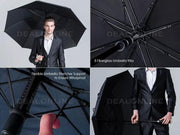 Black Double-Canopy Umbrella Windproof 150CM Large Auto-Open +Cover by dealonline.co.nz