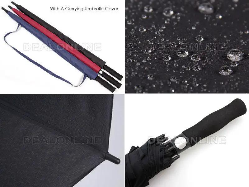 Black Double-Canopy Umbrella Windproof 150CM Large Auto-Open +Cover by dealonline.co.nz