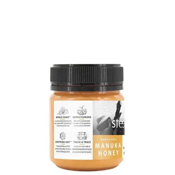 UMF 10+ Raw Multifloral Manuka Honey 225g jar, showcasing its quality and wellness benefits.