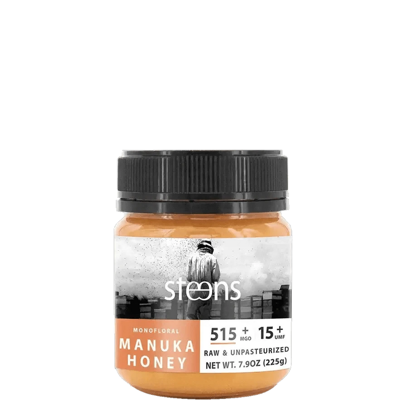 UMF 15+ Raw Multifloral Manuka Honey 225g jar featuring natural health benefits.