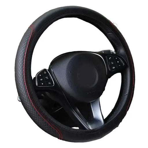 Universal 37/38cm Non-Slip Embossed Leather Car Steering Wheel Cover (3 colours available) by Habicare