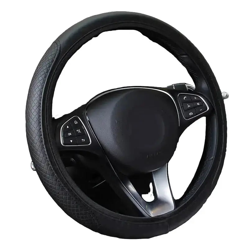 Universal 37/38cm Non-Slip Embossed Leather Car Steering Wheel Cover (3 colours available) by Habicare