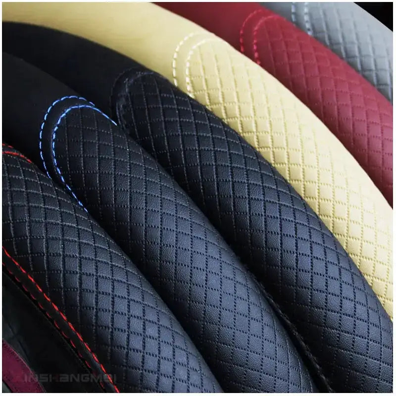 Universal 37/38cm Non-Slip Embossed Leather Car Steering Wheel Cover (3 colours available) by Habicare