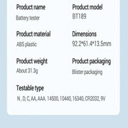 Universal Battery Tester for AA/AAA/C/D/9V/1.5V/3V (2 colours available) by Habicare