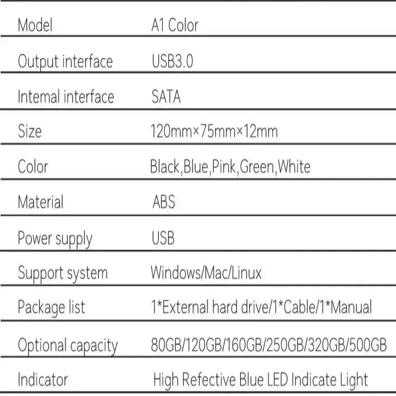 USB 3.0 External Hard Drive HDD for PC, Mac, Xbox & PS4 (80GB to 2TB) (5 colours available) by Habicare