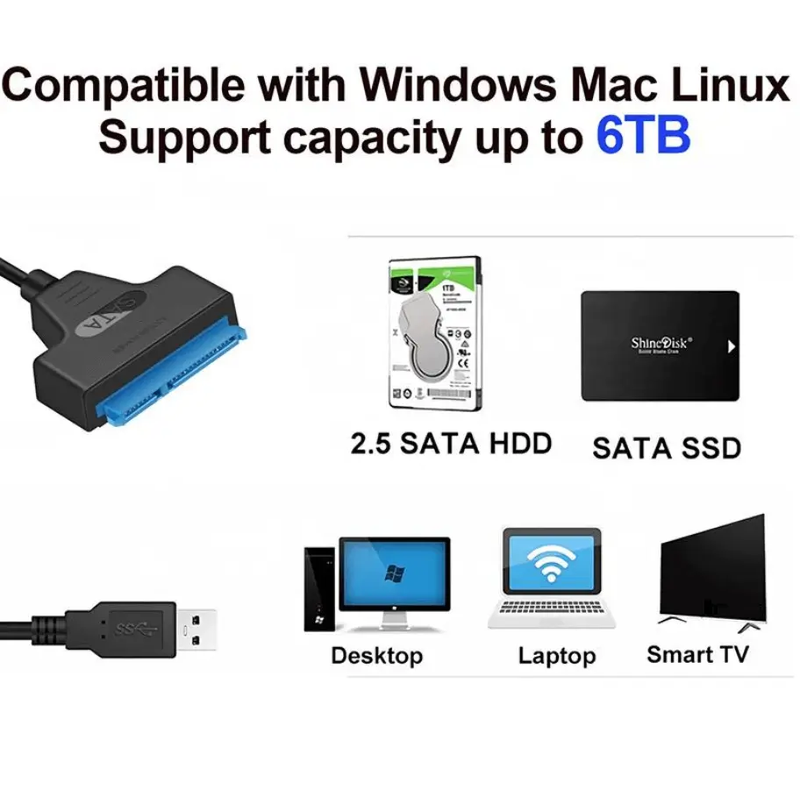 USB 3.0 to SATA Adapter Cable 2.5 Inch 5Gbps 22 Pin by techplus
