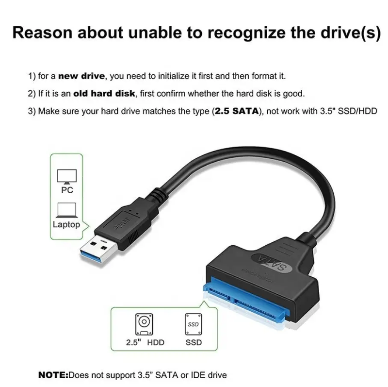 USB 3.0 to SATA Adapter Cable 2.5 Inch 5Gbps 22 Pin by techplus
