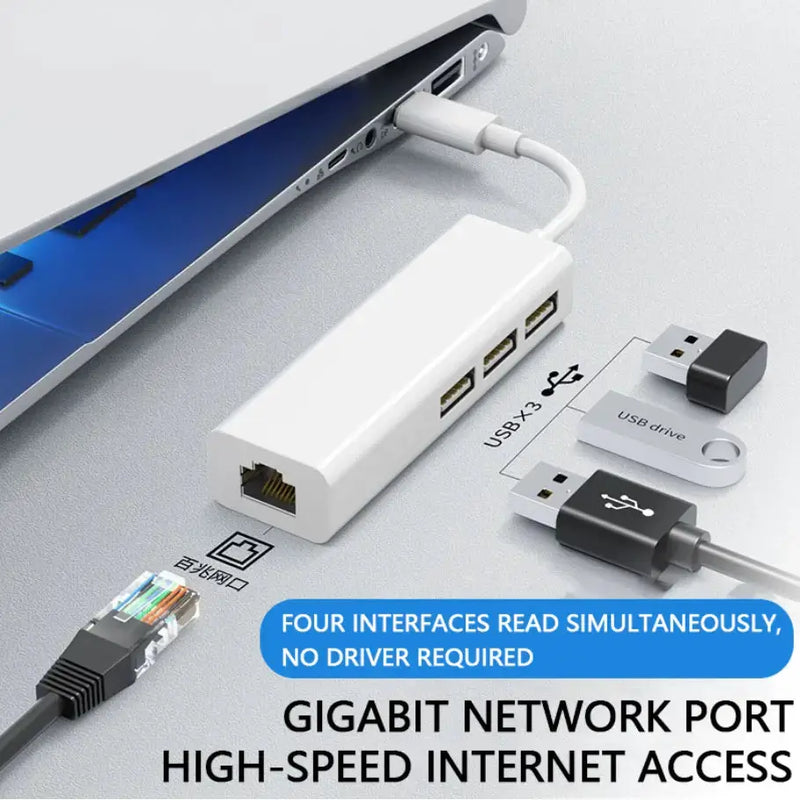 techplus USB 3.0 Type-C Hub with Ethernet | Multi-Port USB Adapter for Laptop & PC USB 3.0 Type-C Multi-Port Network Card Hub with | Action Outdoors NZ