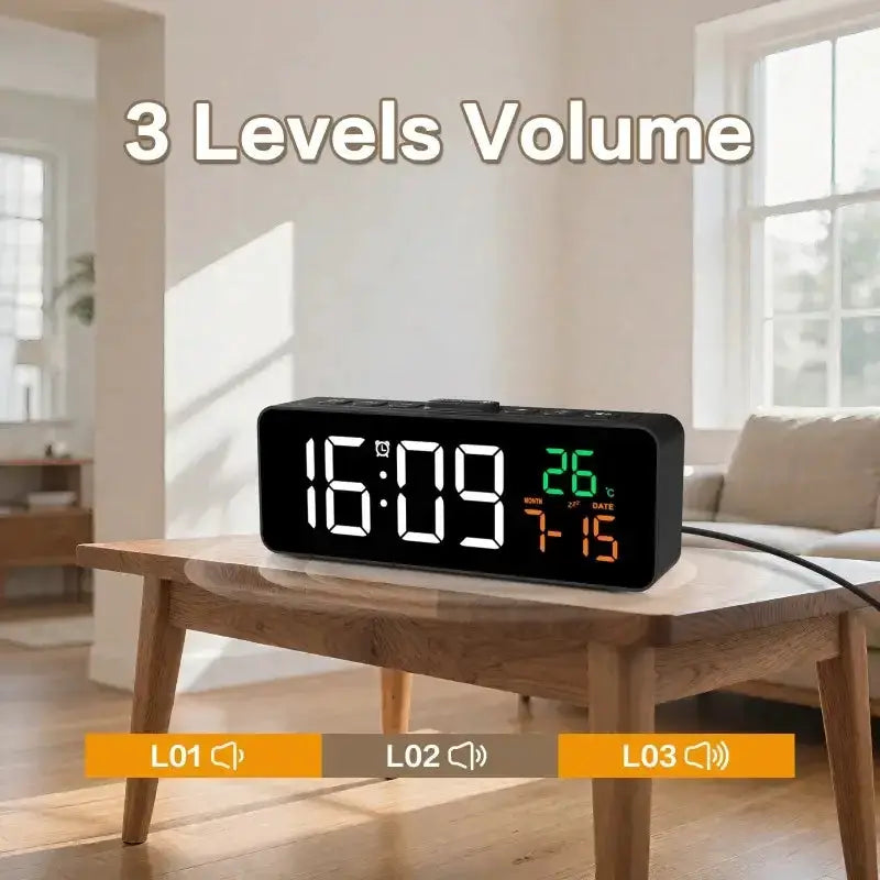 USB Digital Alarm Clock – TEMP & Date Display with 5-Level Brightness by Habicare