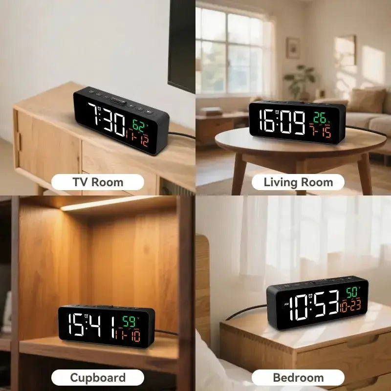 USB Digital Alarm Clock – TEMP & Date Display with 5-Level Brightness by Habicare