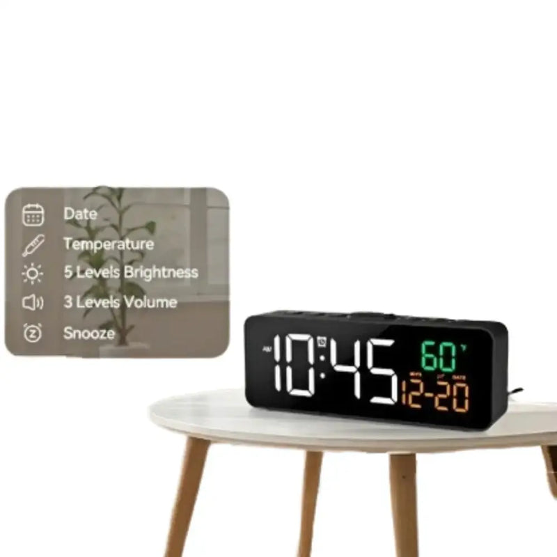 USB Digital Alarm Clock – TEMP & Date Display with 5-Level Brightness by Habicare