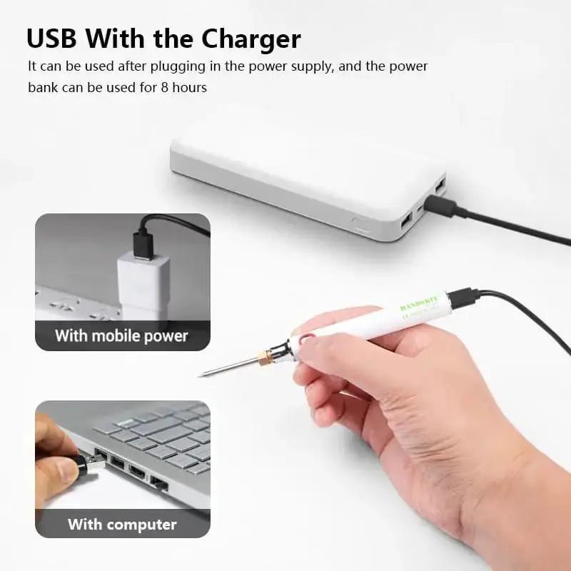 USB Soldering Iron Set - 8W Adjustable Temp, Ceramic Core & Tip by 9eight5