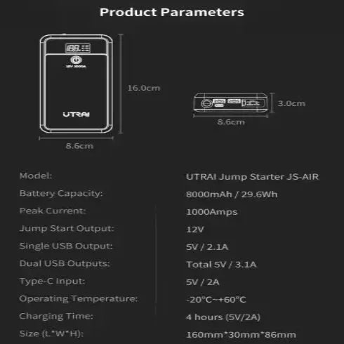 1000A Car Jump Starter & 8000mAh Emergency Power Bank by Habicare