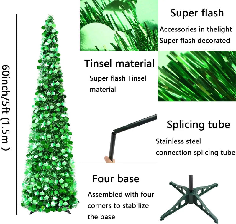 1.5M Collapsible Christmas Tinsel Tree Pop Up Artificial Xmas Tree by salelink.co.nz
