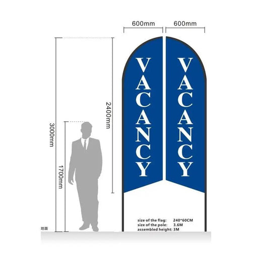 'VACANCY' 3.4m Ground Drill/SET Commercial Feather Banner Flag by dealonline.co.nz